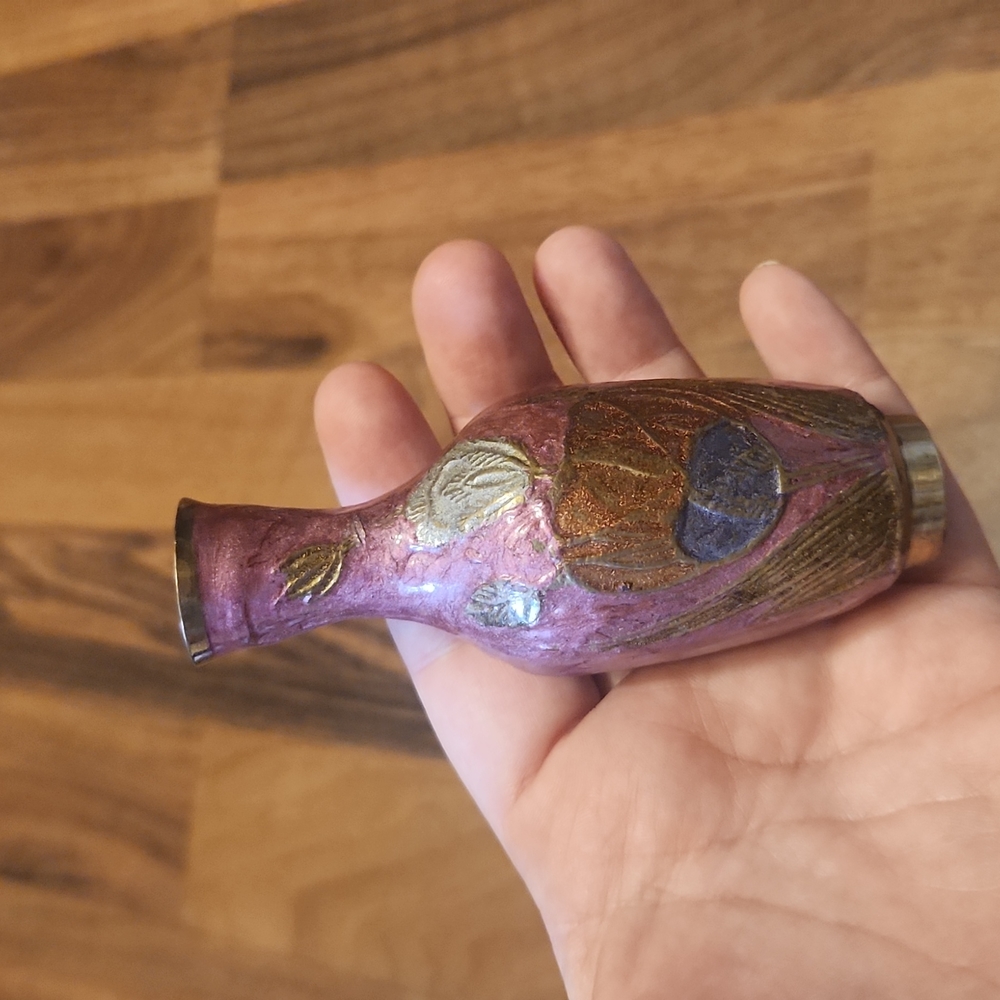 Vintage Brass Enameled Floral Bud Vase